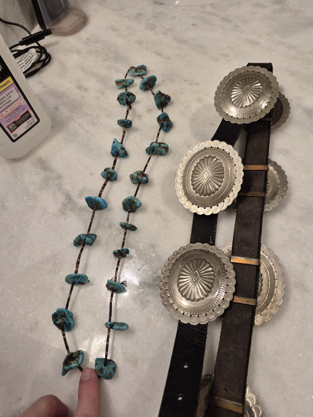 Silver Concho Leather Belt - Black Leather Western Style - Picture 5 of 5